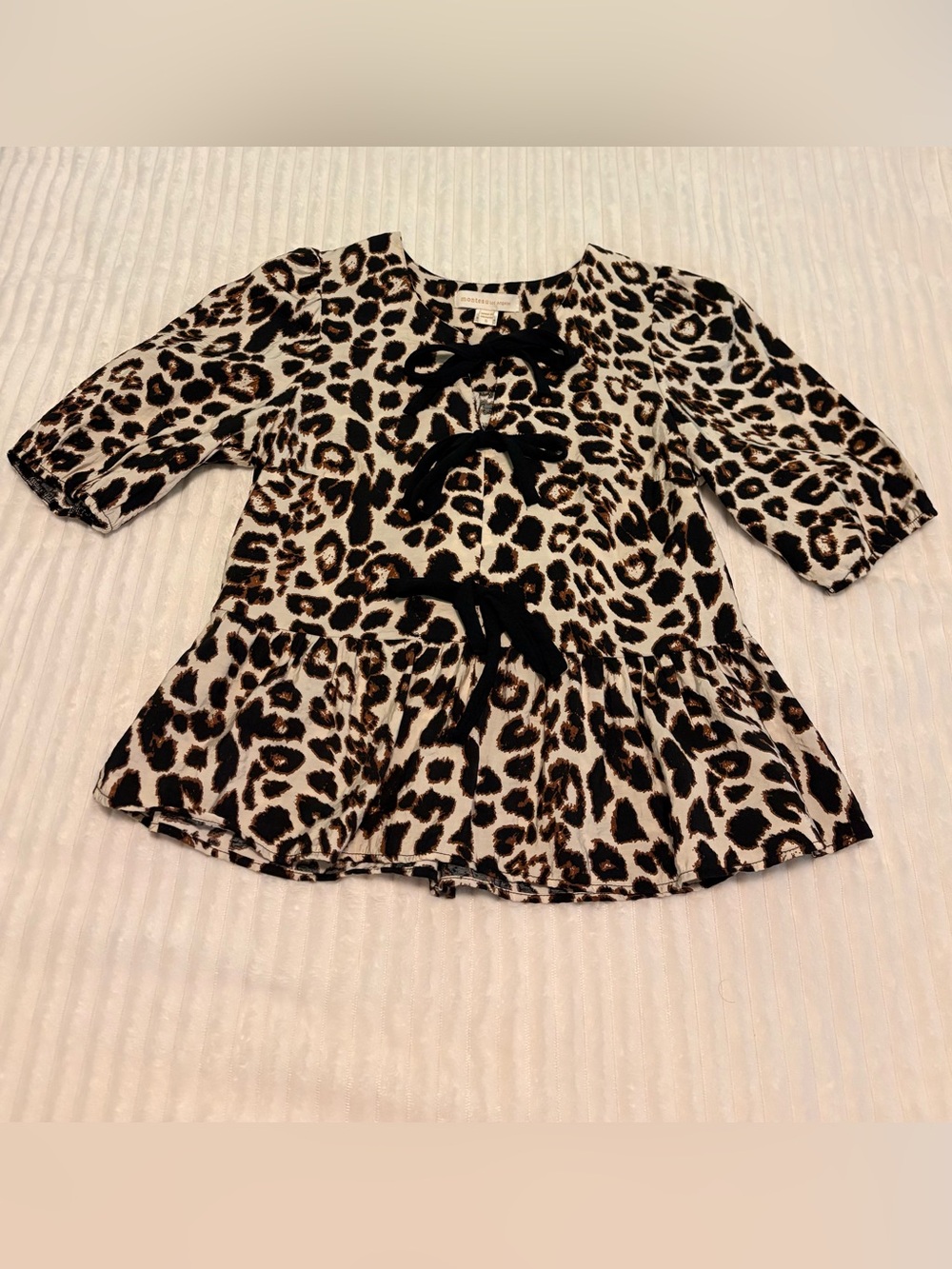 Monteau Leopard Tie-Front Peplum Top - White/Black/Brown Size S